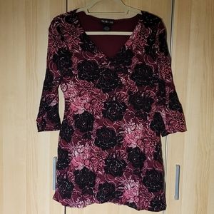 Style & Co long floral maroon top
